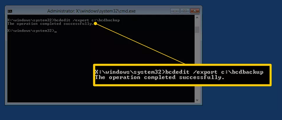 输入bcdedit /export c:bcdbackup