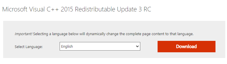 下载Microsoft Visual C++ 2015 Redistributable