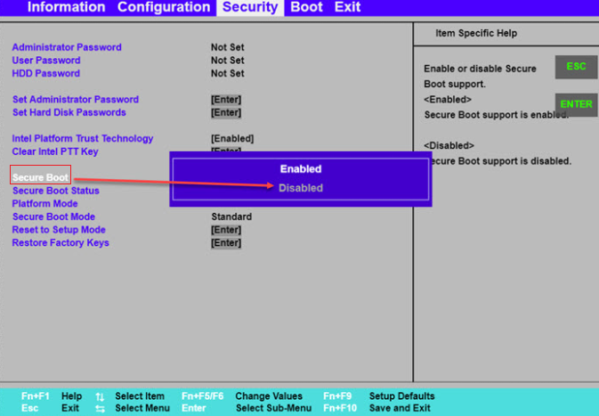 关闭Secure Boot