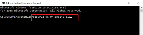 输入regsvr32 VCRUNTIME140.dll