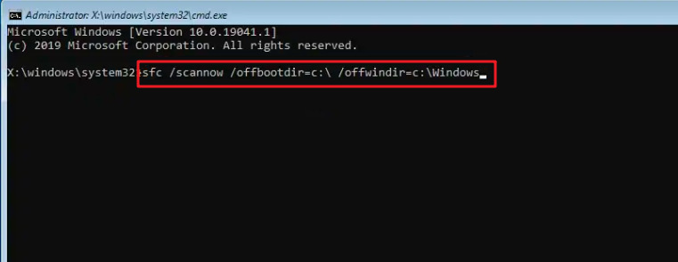 输入sfc /scannow /offbootdir=c: /offwindir=c:windows命令