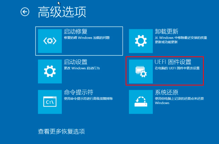 找到并选择UEFI固件设置选项