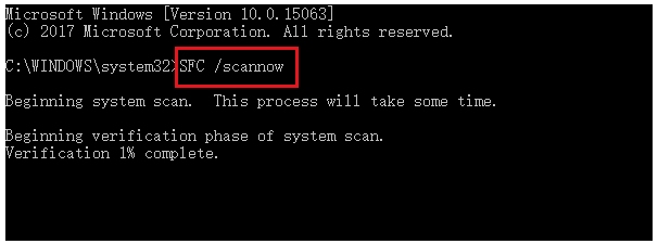 输入SFC /scannow命令