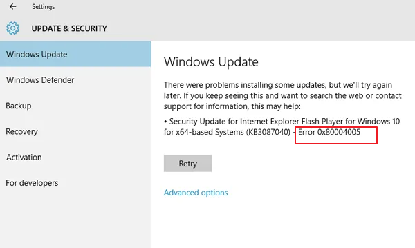 windows更新错误0x80004005