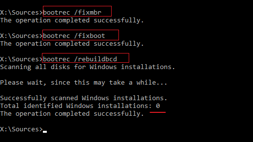 Bootrec.exe /FixBoot命令