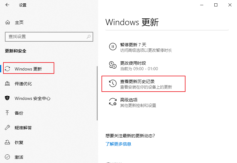 查看更新历史记录