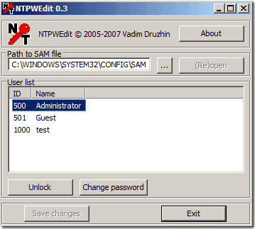 NTPWEdit(重置 XP/Vista/7 用户密码)的工具