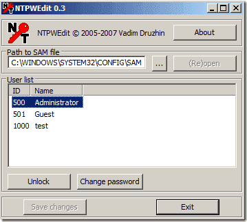 NTPWEdit（重置 XP/Vista/7 用户密码）的工具