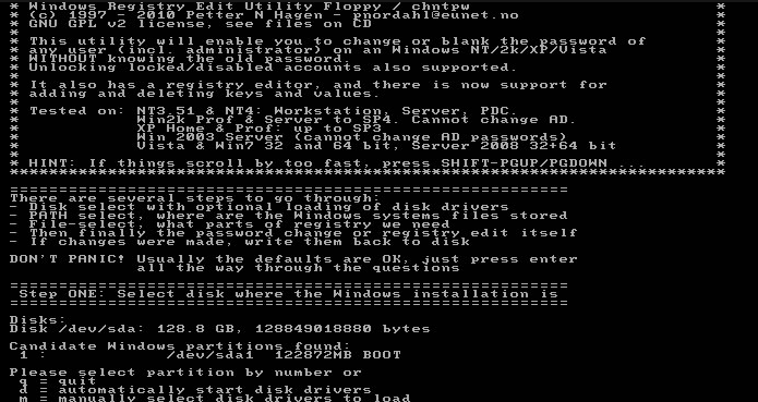 Offline NT Password选择磁盘