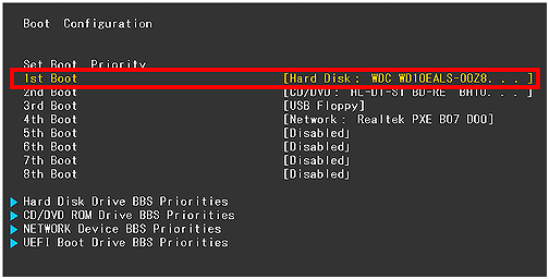 在 BIOS 中选择新磁盘作为启动盘