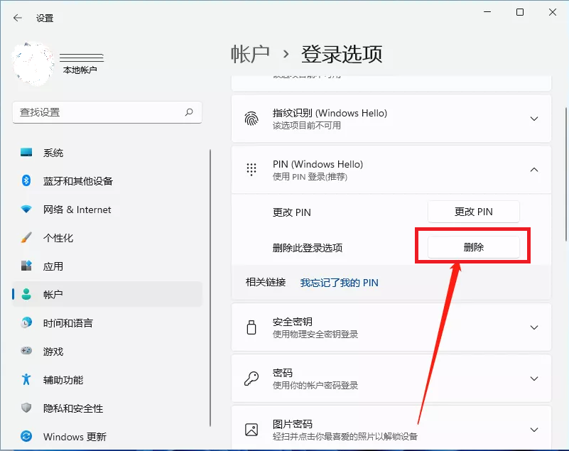 Windows 11移除Hello PIN界面