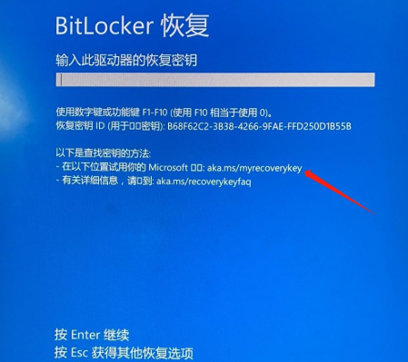 Windows BitLocker恢复密钥请求屏幕
